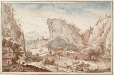 منظر جبال الألب مع المسافرين بالقرب من قرية بواسطة حفظ Roelant